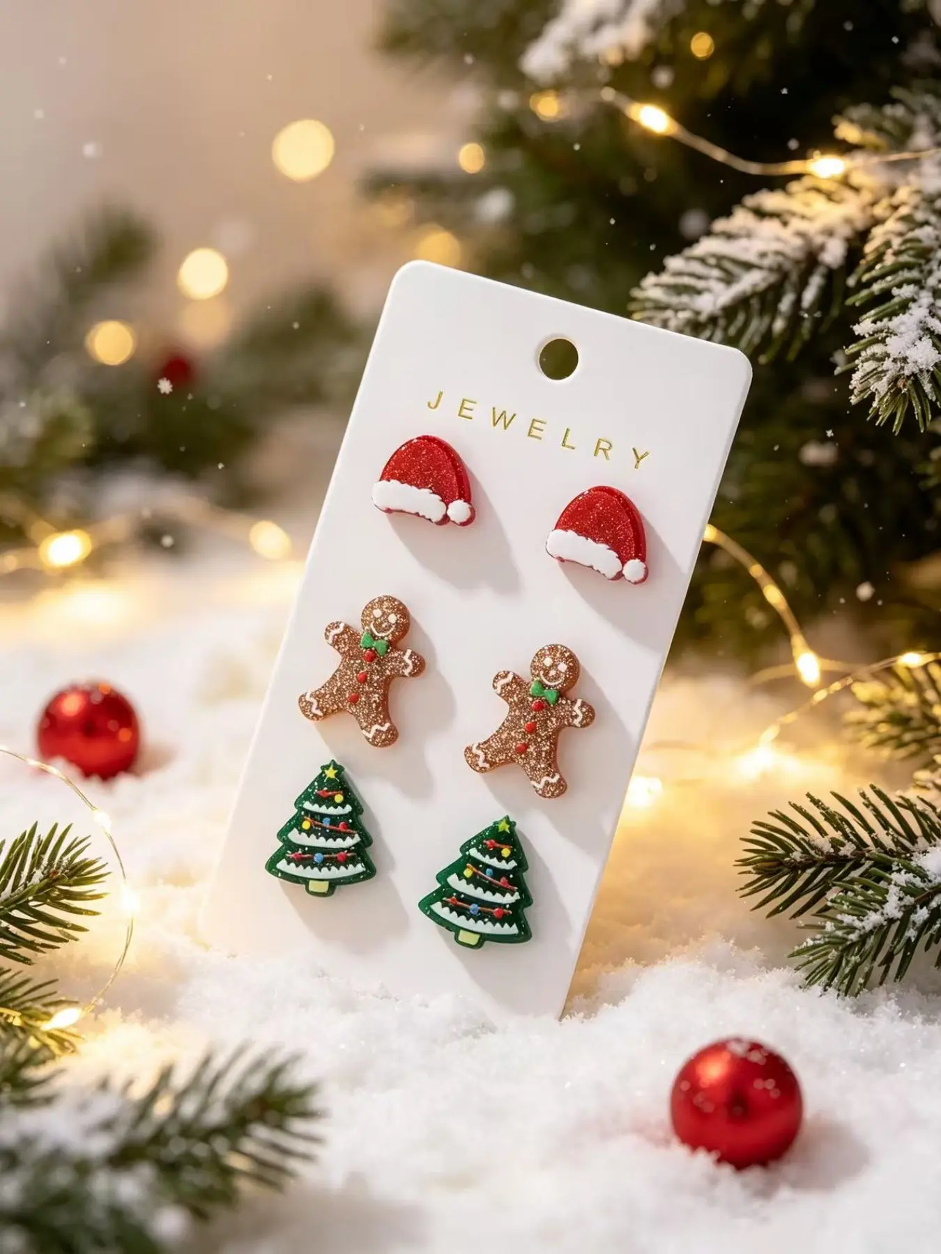 3 Pairs Acrylic Santa Hat Earrings, Gingerbread Tree Design, Colorful Christmas Jewelry for Women, Perfect Gift for Holiday Parties