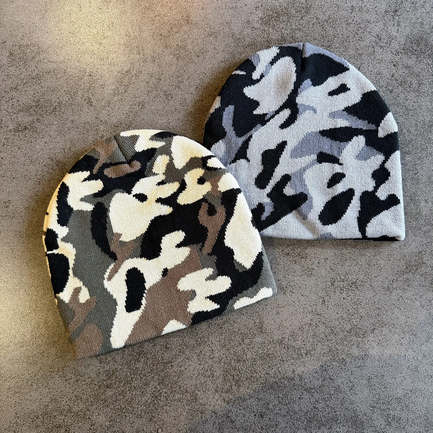 Camo beanie hat camouflage knit hats winter warm skull caps cool knitted headwear fashion casual outdoor sport hats trend streetwear accessories daily clothing soft warm cap gifts for men women