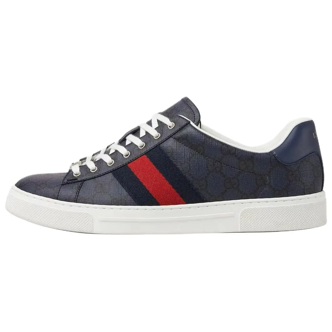 Gucci Ace Low-Top Canvas and Leather Lace-Up Sneakers for Men in Blue Verifiable, with credentials and supporting global authentication