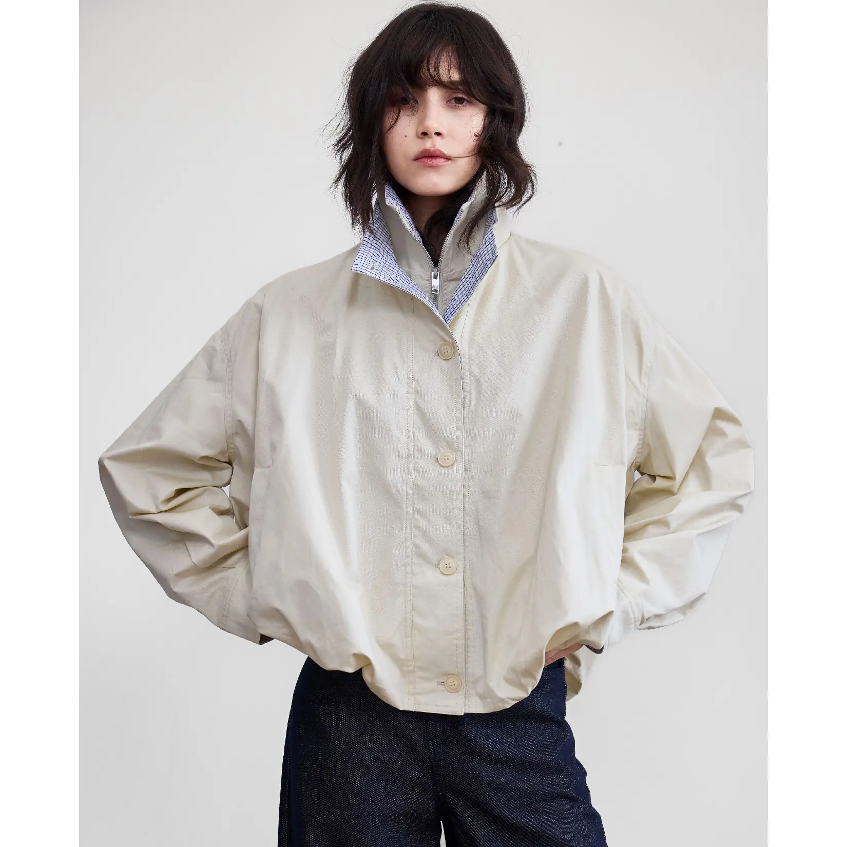 Steve&Vivian Women’s Korean‑Style Double‑Layer Lapel Jacket, 2026 Autumn New Style, Plaid Patchwork Loose Casual Outerwear, Ideal for Daily Street Looks, Casual Outings and Everyday Commute Styling, Multiple Sizes Available