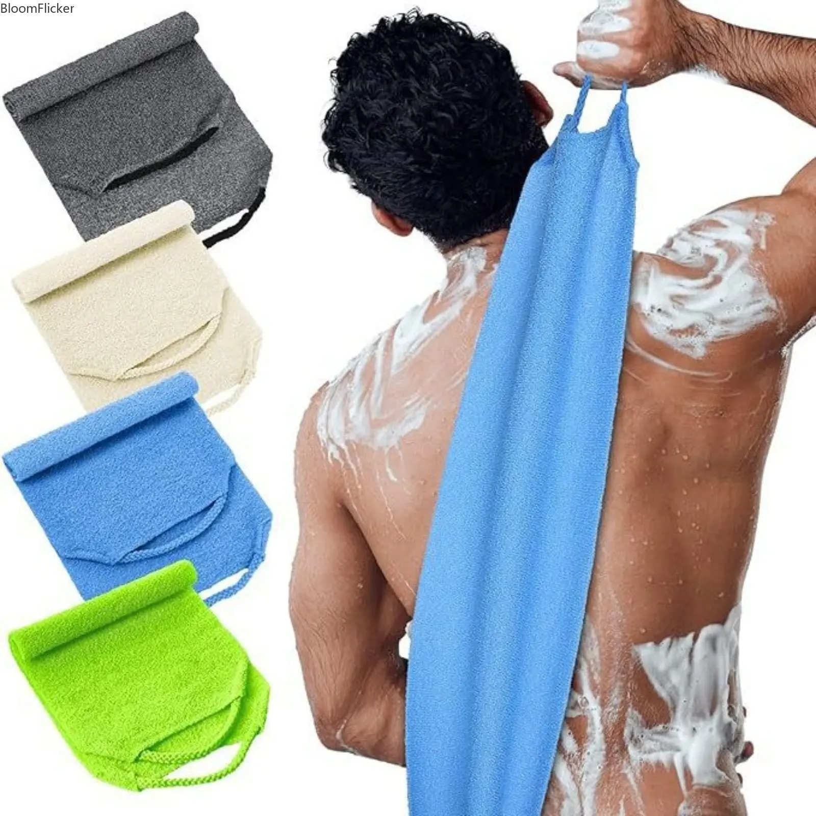 2Pcs Long Nylon Back Exfoliating Bath Strap, Gentle Pain-Free Dead Skin Remover Towel with Pull Handles, Special Household Body Scrub Cloth for Men Daily Shower Deep Cleansing