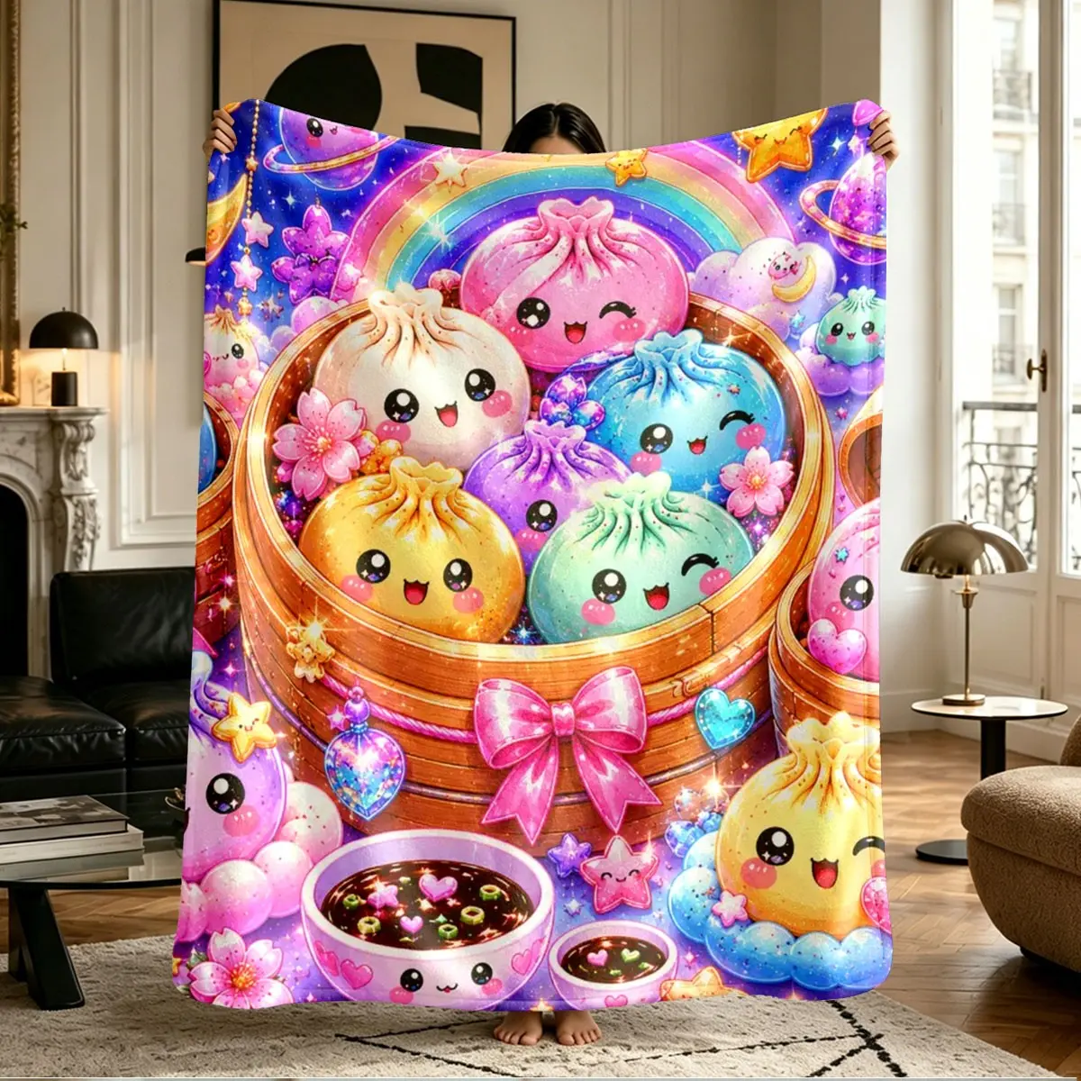 Comfortable Nebula Rainbow Glitter Squishy Blanket, Soft and Pile-Free, Ideal for Naps, Camping, Travel, All Seasons Gift