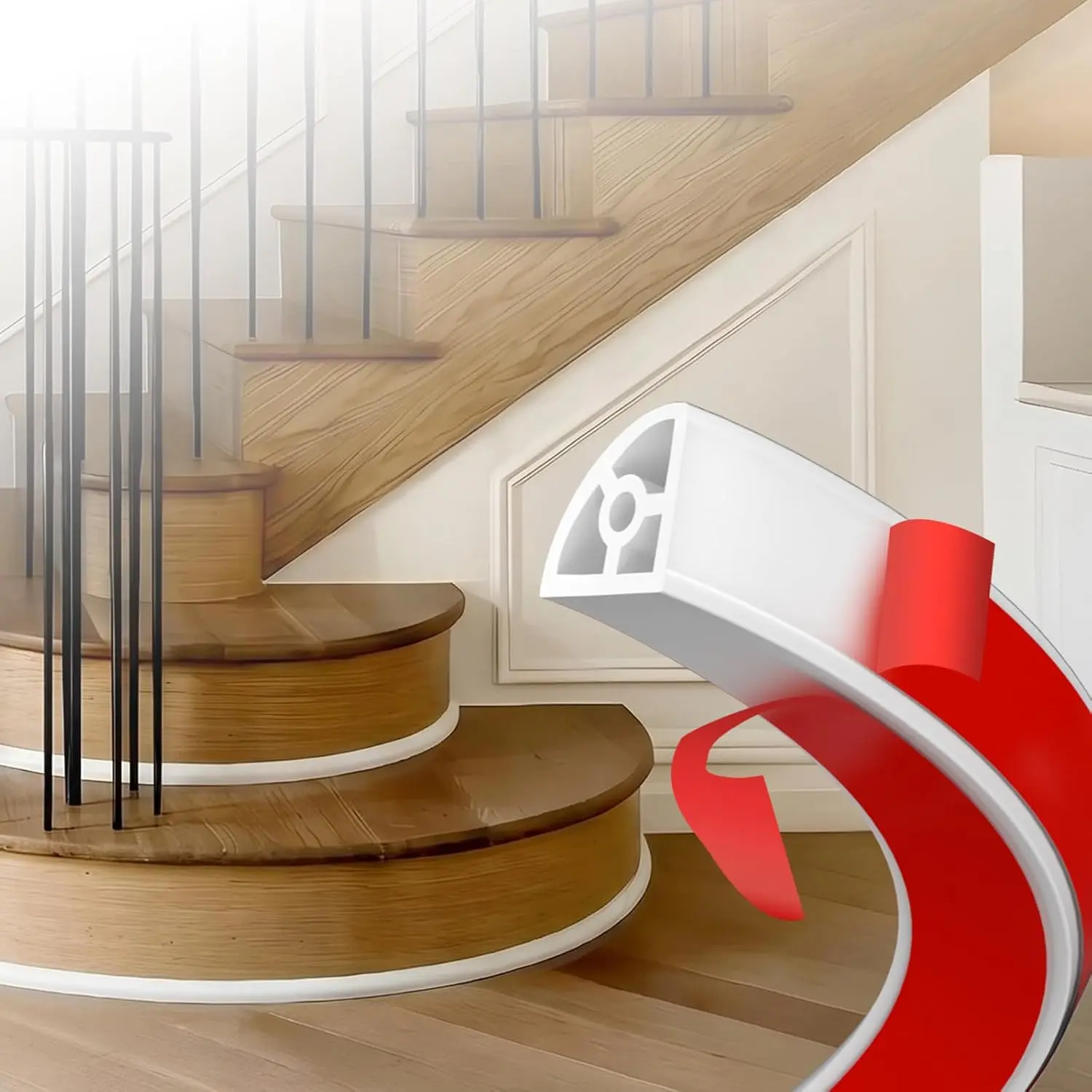 19 Inch Flexible Quarter Round Molding - Peel and Stick Shoe Molding Trim, Self-Adhesive  Caulk Strip for Floor , Corner, Bathtub, Staircase and Cabinet,  Bendable Wall Base