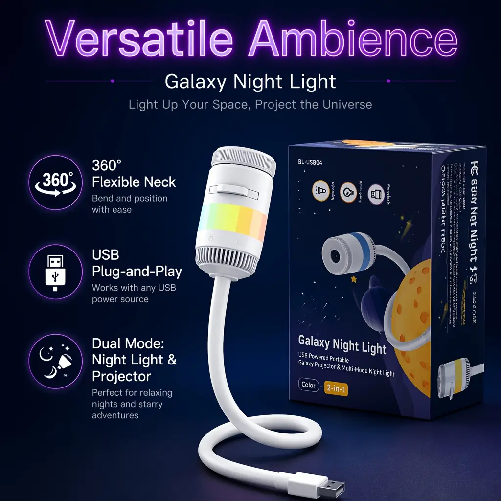 USB plug-in LED warm light night light, starry galaxy projection lamp, comes with 1 light effect sticker, 6 colors switchable room decorative ambiance light, car decoration light, suitable as a gift for birthdays, holidays, Christmas, and Halloween