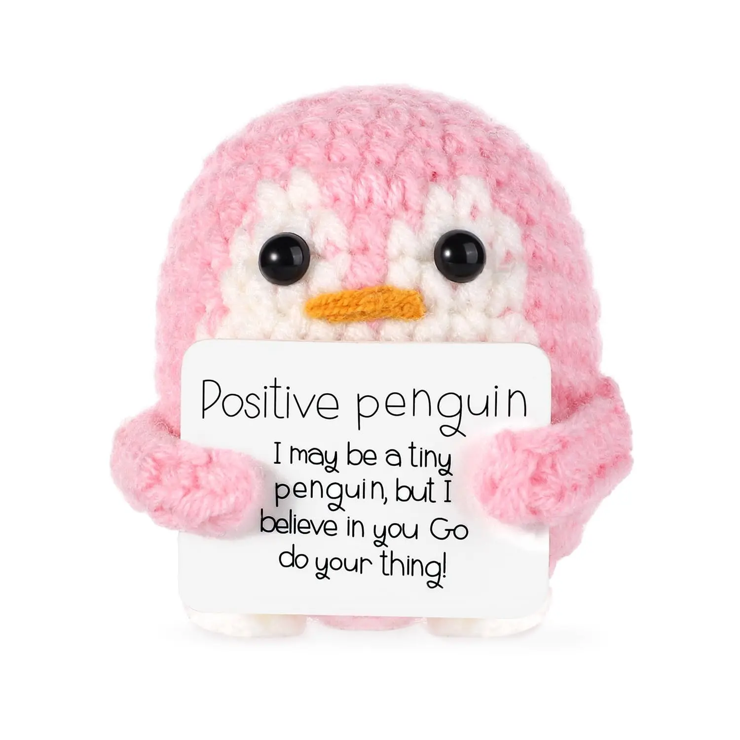 1pc This Cute Mini Crocheted Penguin Plush Toy Comes wth A Positive Card, Making It An Inspiring Handmade Amigurumi Gift To Encourage Friends. Perfect for College Students, Girlfriends, Or Colleagues, Creating A Positive And Uplifting Atmosphere.
