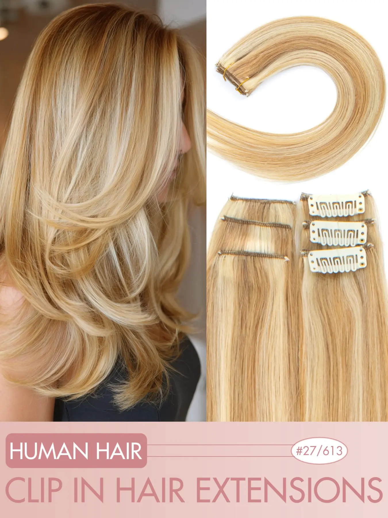6pcs/pack Real Human Extensions with Side Highlights - Damage-Free Hairpiece Suitable for Parties/Everyday, Clip-in Hair Extensions (1 Clip), Natural Looking Seamless Blend, Smooth Texture, Volume & Length for Women Clip-In Hair Extensions Girls