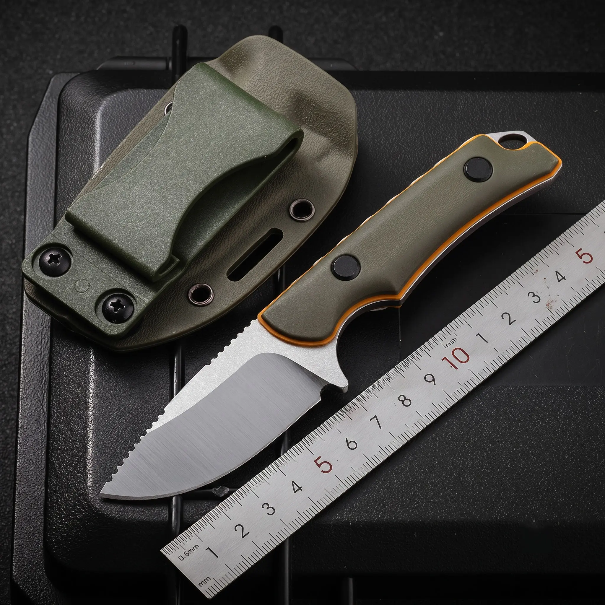 Fixed Blade Knife with Wood Handle and Leather Sheath, Lightweight 8Cr13MoV Steel for Everyday Carry, Hiking, and Camping