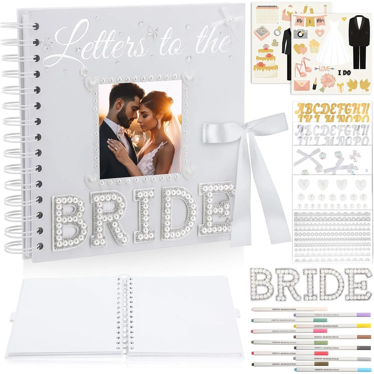 Letters To The Bride Scrapbook 8x8 Inch Bride Memory Book DIY Wedding Photo Album with Stickers and Markers for Wedding Engagement Bridal Shower Gifts Party Supplies, 40 Sheets