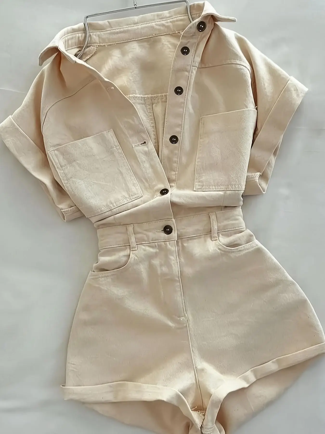 New Casual Workwear Romper for Women, Multi-Pocket Short Sleeve Shorts Dress, Comfortable and Stylish for Daily Wear
