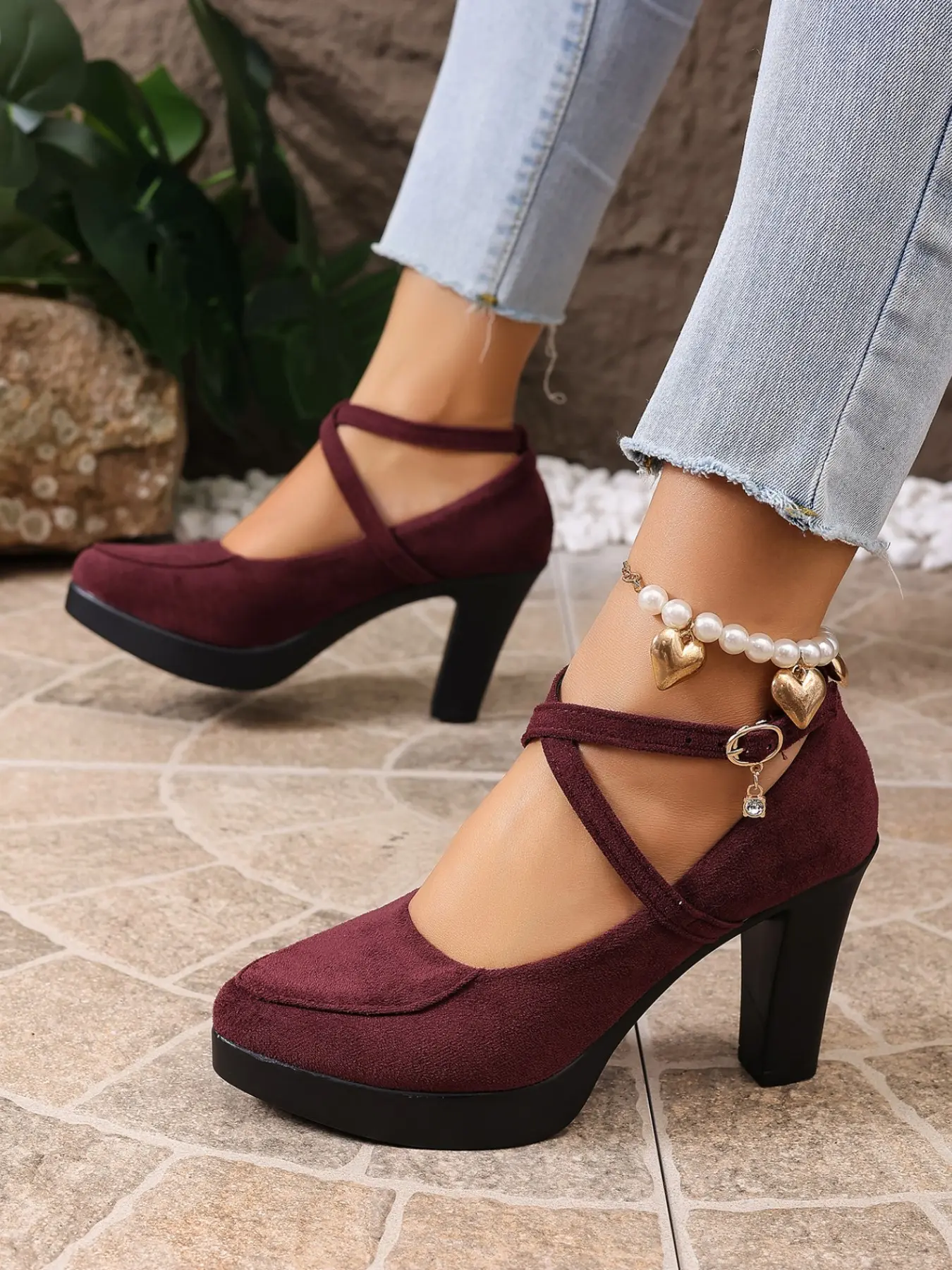 Vintage Round Toe Waterproof Mary Jane Shoes, Strappy Mary Janes, Cross Strap Buckle, Comfortable for Long Standing, Fall Winter Formal Commute Fashion Shoes