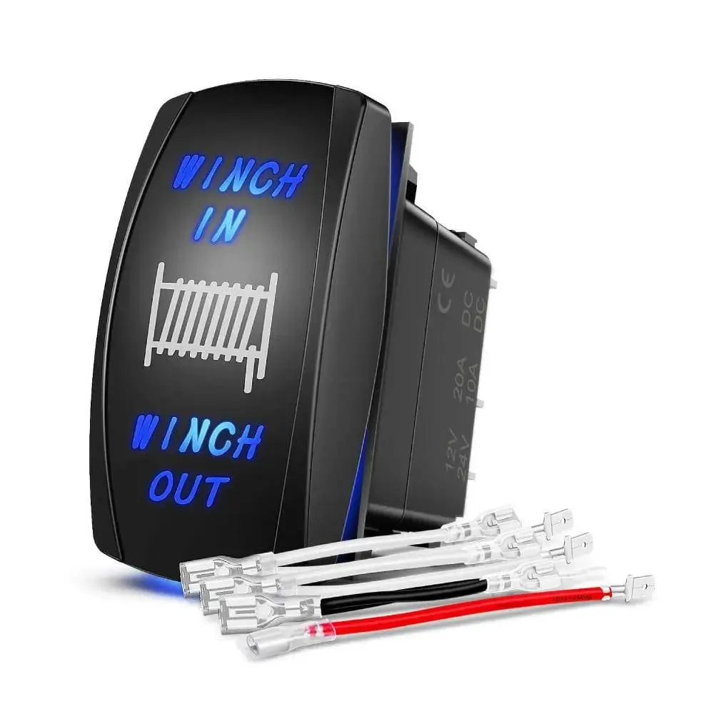 Nilight 7-Pin Laser Winch Rocker Switch - 12V 20A, 1.43in x 0.84in Waterproof Double Pole ABS LED Illuminated Car Electronic Device with Wiring Kit, On/Off Control for Trucks, Motorcycles, Boats