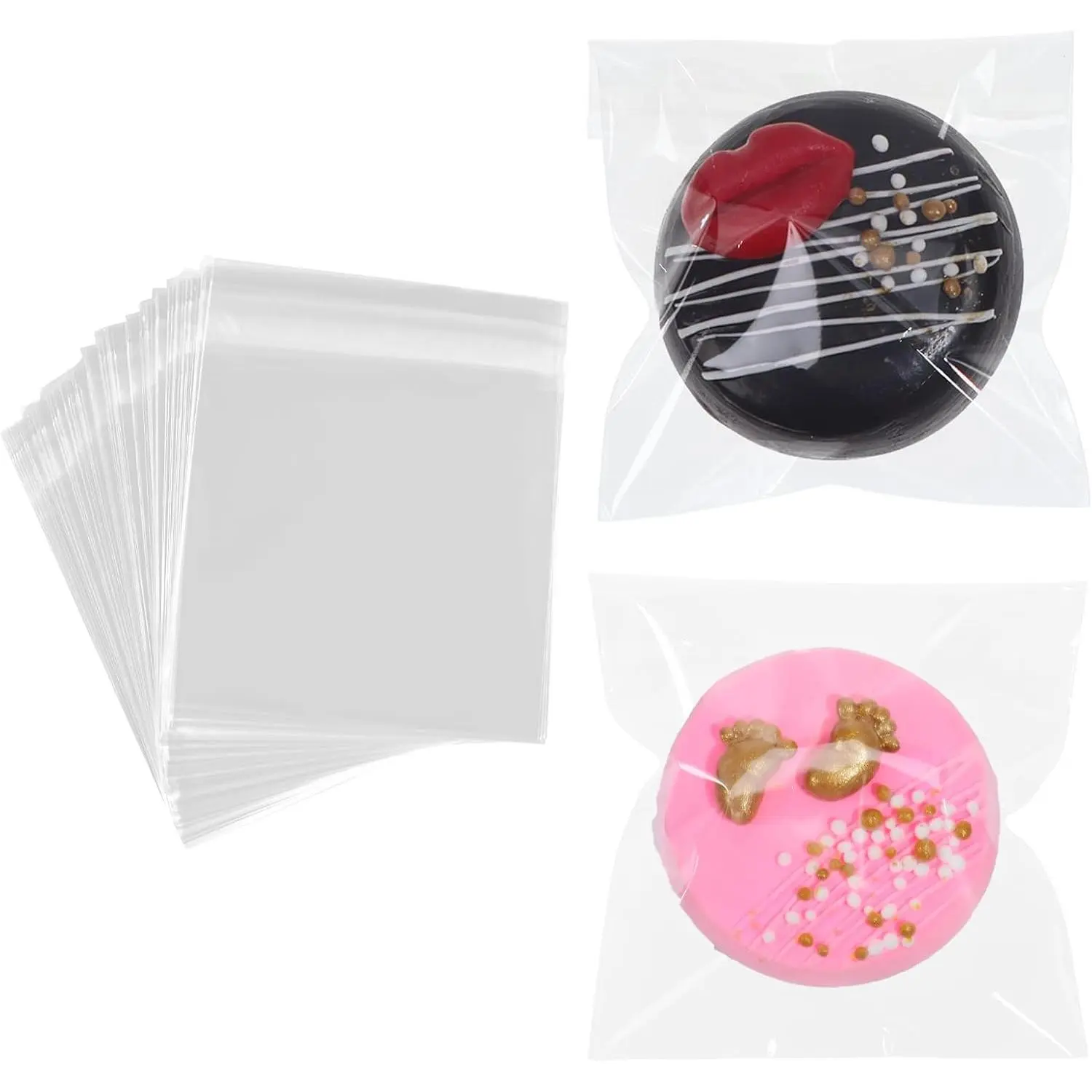 200Pcs 3.5 x3.5Inch Clear Macaron Bags - Resealable Cellophane Bags for Cookies, Chocolate Covered Strawberries, Candy, Gift Party Favors, Birthday, Wedding