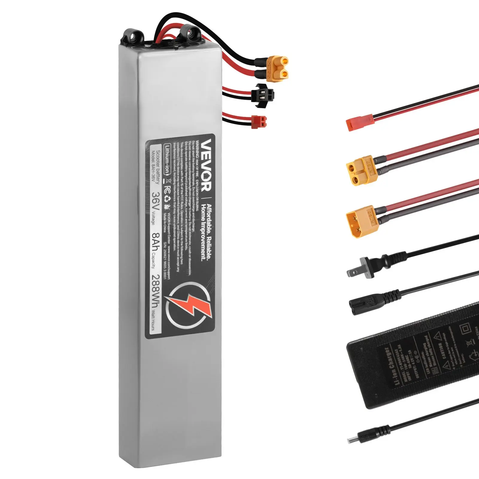 VEVOR 36V Lithium Scooter Battery Pack, 8Ah (8000mAh) Replacement with 30A BMS, Charger, 500+ Cycles, Compatible with 1440W Motors & Imitation M365 Electric Scooters, Non-Communicative, 36 V