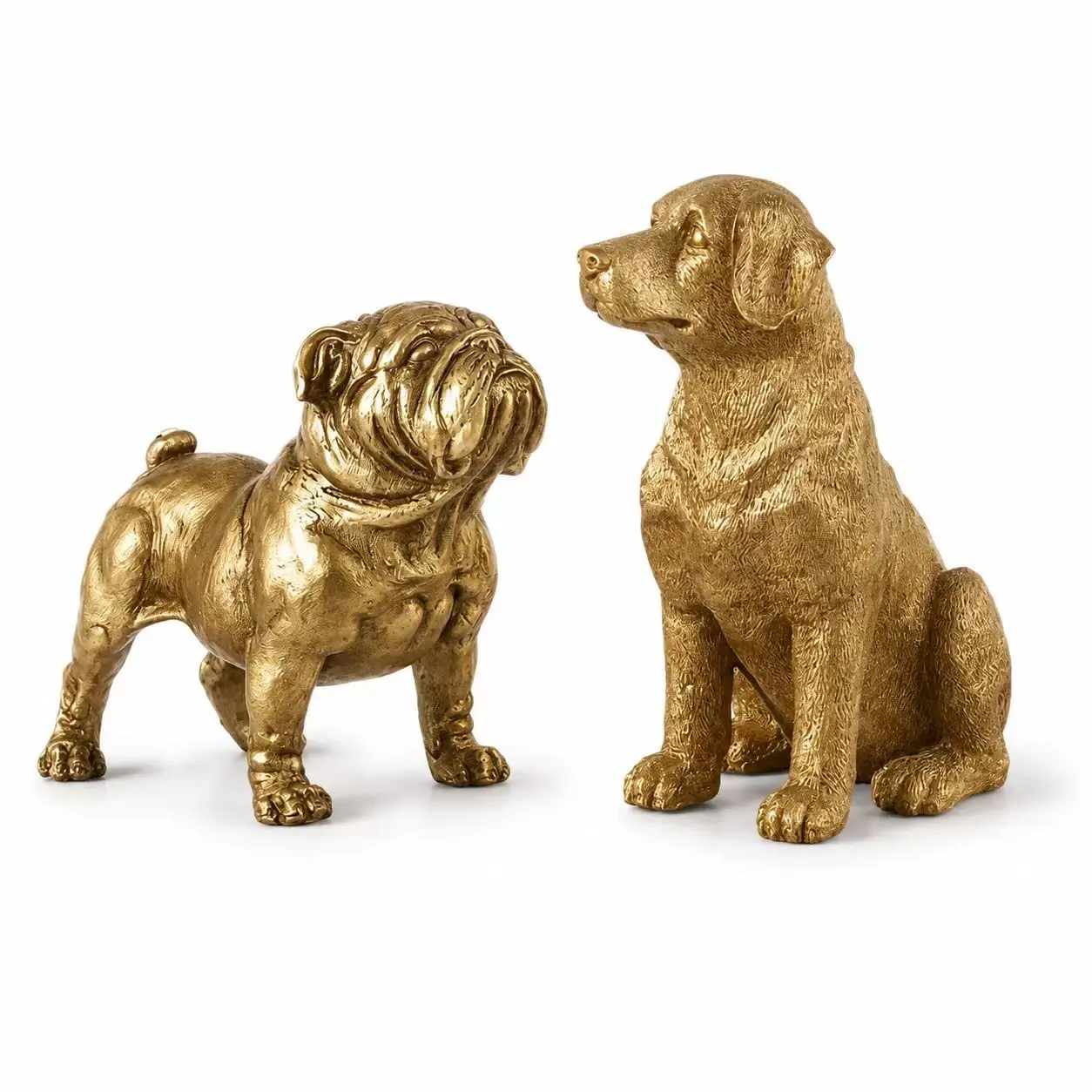 Resin Dog Figurine, French Bulldog & Golden Retriever Sculpture, Vintage Animal Desktop Ornament, Home Decor Figurines, Luxury Table Decor Gift for Dog Lovers