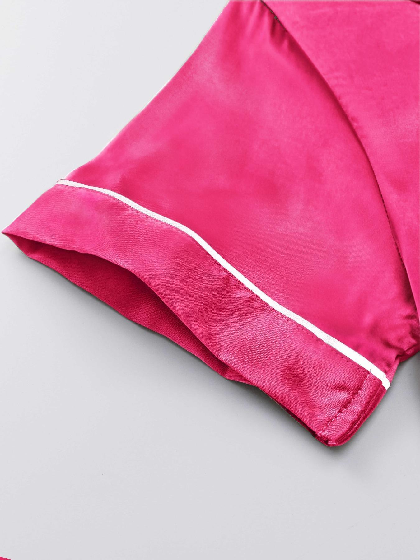 【Valentine's Day】Two-piece Set Women's Shirt & Shorts Satin Pajama, Ladies Summer Sleepwear