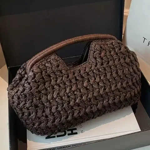 【Black Friday】Handwoven Straw Handbag for Women, Casual Beach and Vacation Tote with Textured Woven Finish, Eco-Conscious Bag, All-Season Fashion Accessory
