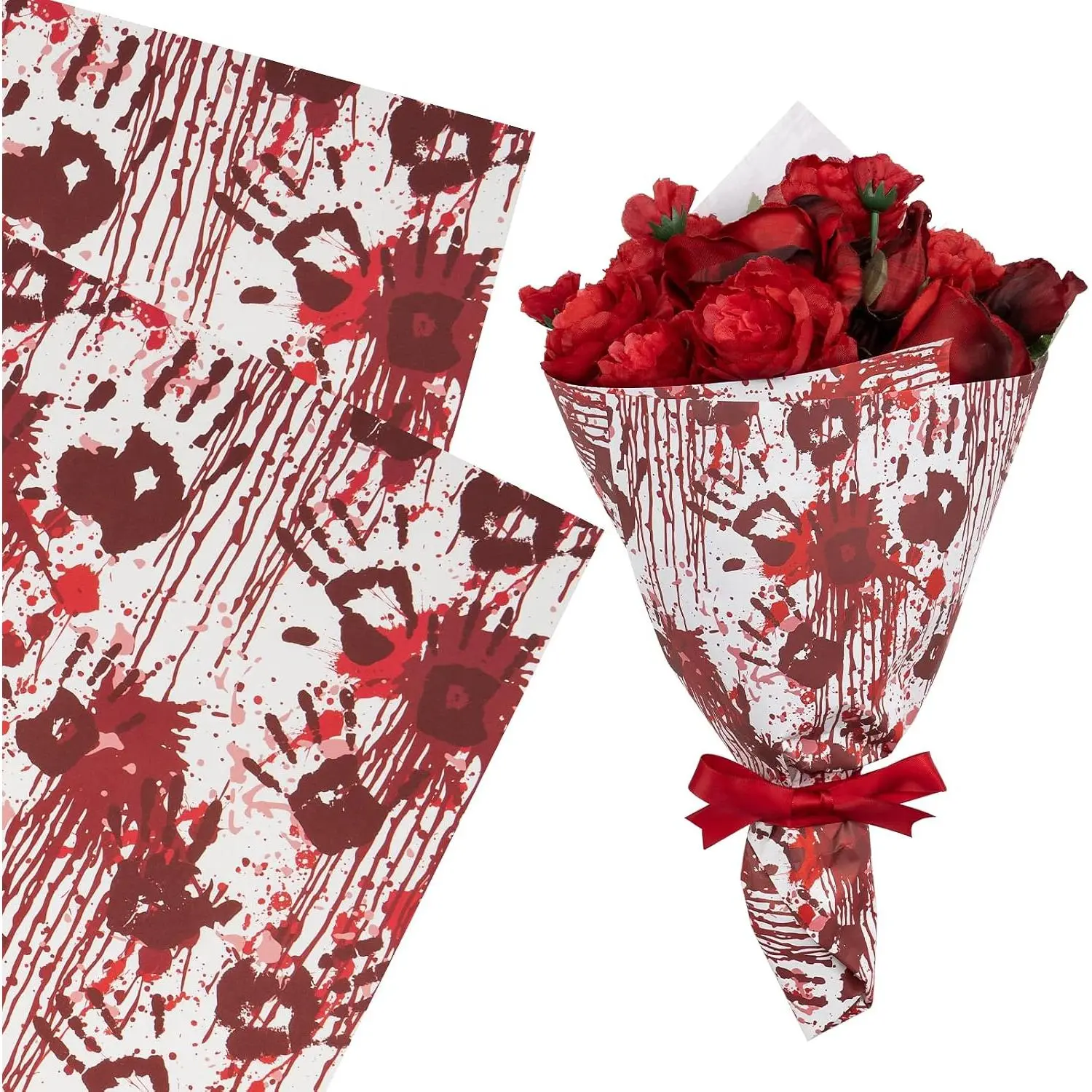10 Sheets Bloody Halloween  Flower Wrapping Paper - 18 x 18 inch Spooky  Splatter and Handprint Bouquet Wrapping Paper, Florist Supplies Packaging for Halloween, Birthday