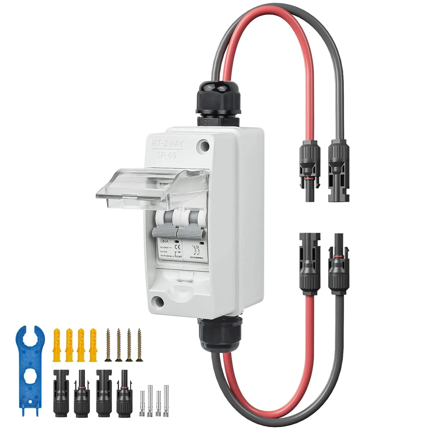 Solar Panel Disconnect Switch 1000V 60A PV Disconnect Switch Outdoor Miniature Circuit Breaker IP65 for Solar PV Homes Battery (1000V 60 Amp)