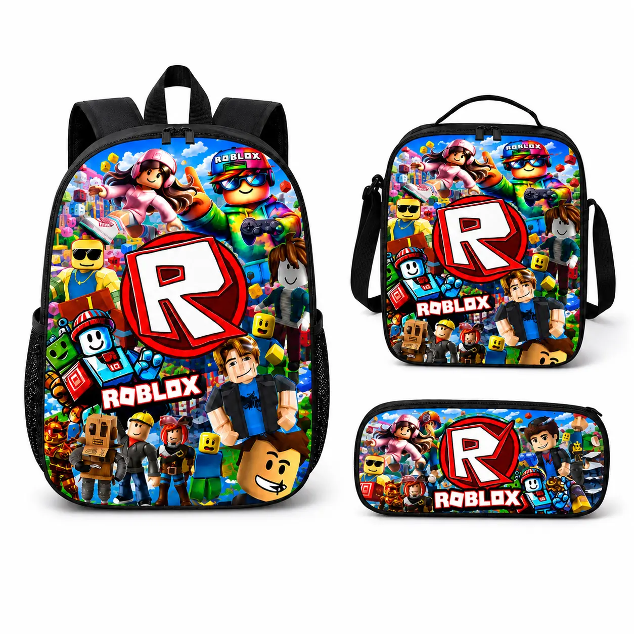 3-Piece 3-in-1 Child-Sized Backpack Set - Large-Capacity Lightweight Backpack with Adjustable Straps, Zipper Closure, Included Lunch Bag, Pencil Case, 3-In-1 Backpacks, Child Sized Backpacks