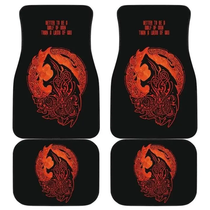 Norse Mythology Viking Fenrir-Vegvisir Symbol Universal Polyester Car Floor Mats, Auto Accessory for Car Interior