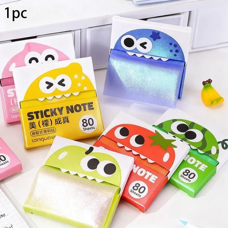 Blue Fruit 80 Sheets Pearl Self-Adhesive Sticky Notes, Pull-Out Transparent Notepad, Ideal for School and Office Supplies