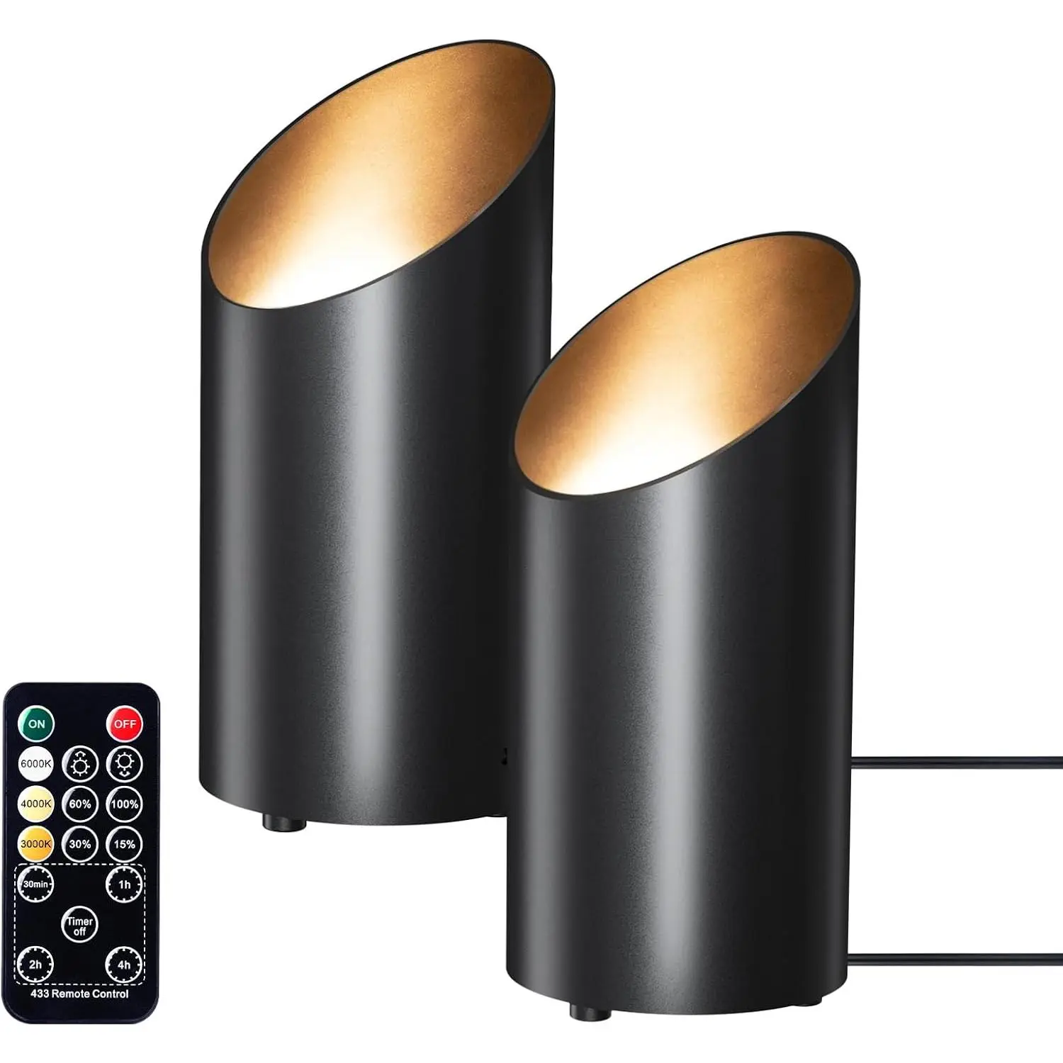 2 Pack Uplights Indoor Floor Can Lights with Remote and Timer, 3 Color Temps and Dimmable Uplighting Spotlights for Dark Corner Sofa Plant Picture, 6.5 FT Plug Cord & Foot Switch, Black