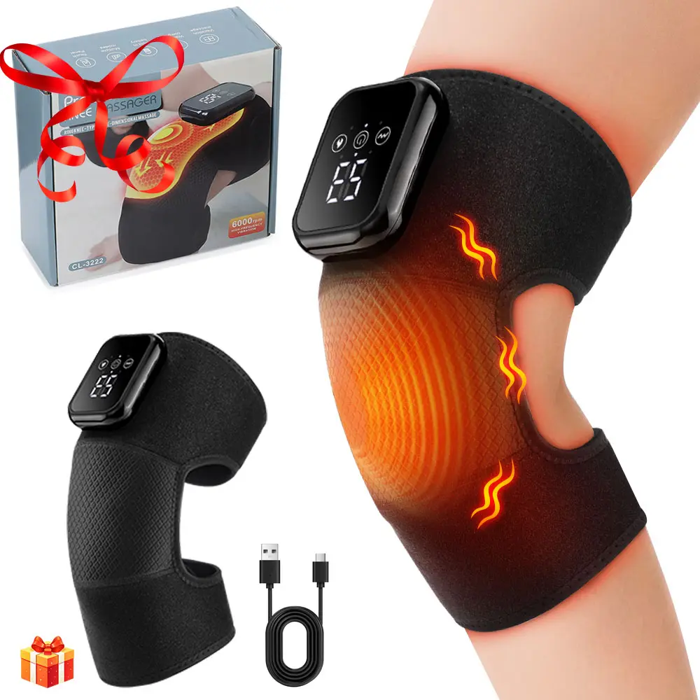 Wireless Knee Massager, Electric Heated Knee Pad with LCD Touch Screen, 3 Heat Levels, 3 Vibration Modes, 15 Minute Smart Timer, Adjustable Strap, Ergonomic Design, Adjustable Relaxing, Body Relaxation, Knee Pain Tool, Perfect for Holiday Gifts