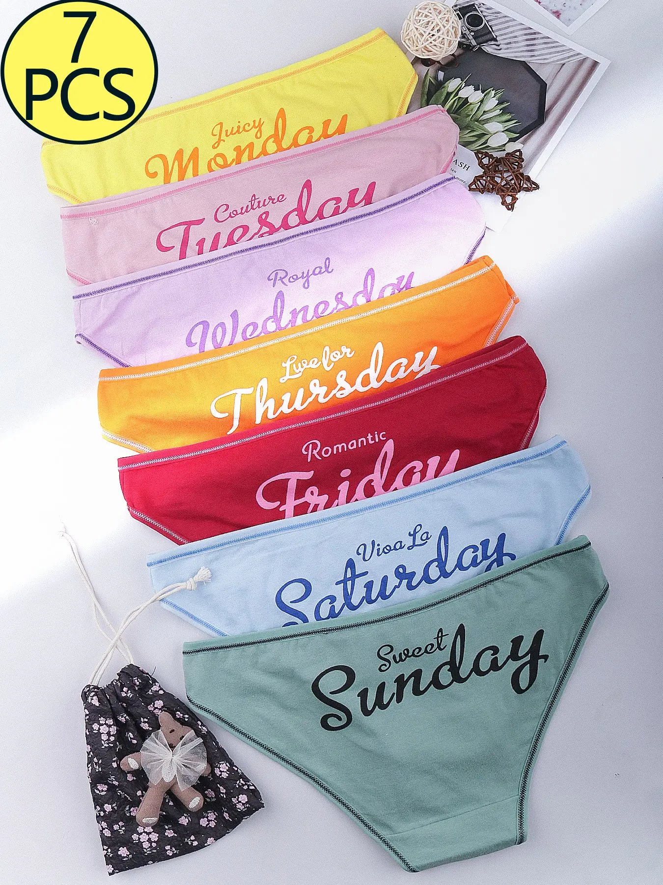 7-Pack Weekly Print Intimates Panties for Women, No Repeat For 7 Days, I Love Sundays, Summer Women Panties