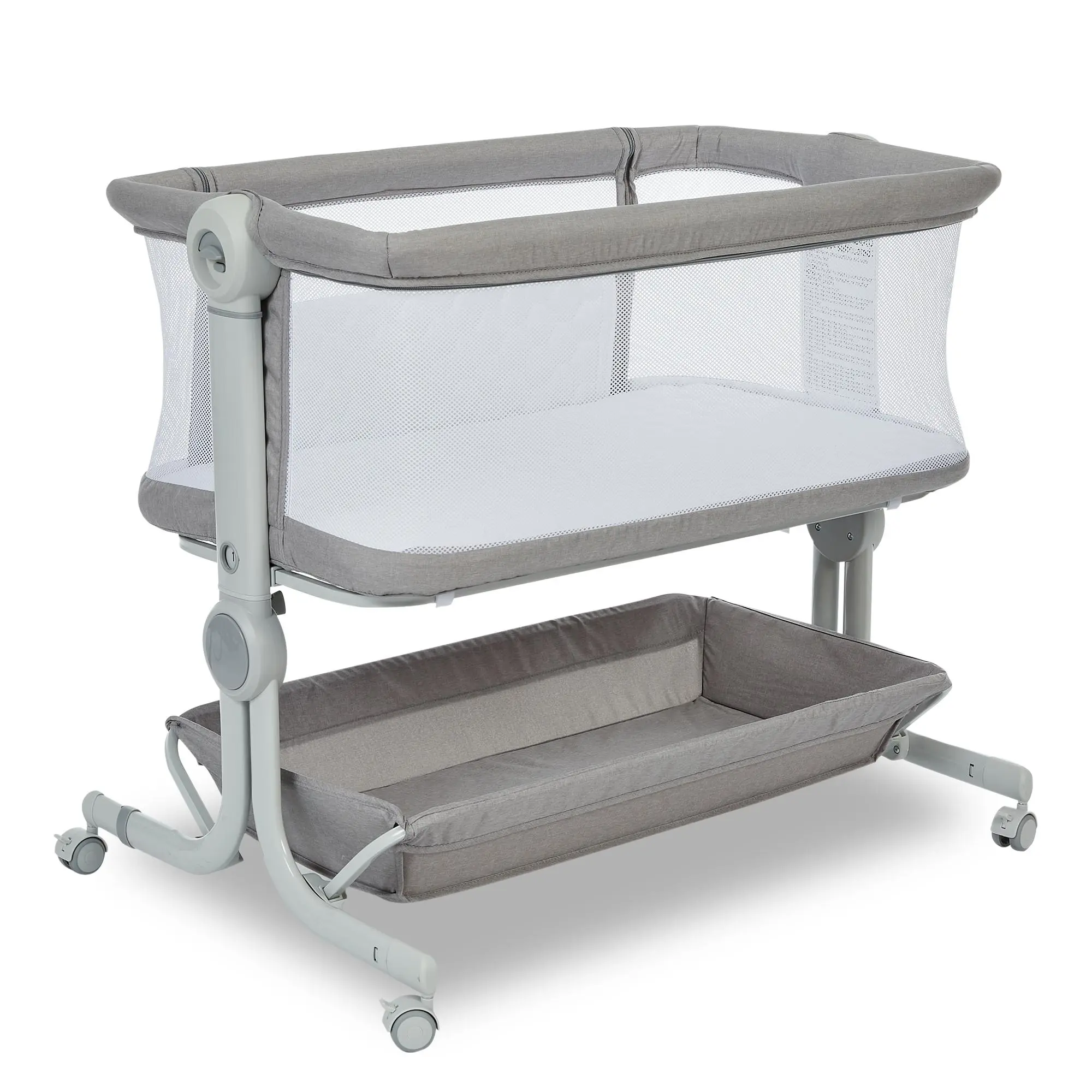3-in-1 Newborn Baby Bedside Sleeper Bassinet - Portable Travel Crib with Mosquito Net, Storage Basket, Wheels, Adjustable Height & Anti-Reflux Design, CPC Certified Indoor Furniture Bed
