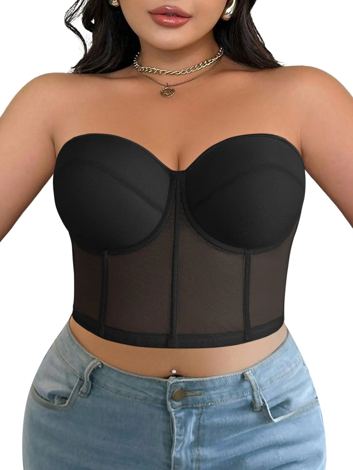 Plus Size Lady Underwired Bra, Bras with underwire, Natural Lift Bra, with Adjustable Boning Push-Up Medium Support to Prevent Side Spillage Shaping Bra with Detachable Straps High-Side Coverage to Conceal Underarm Bulge