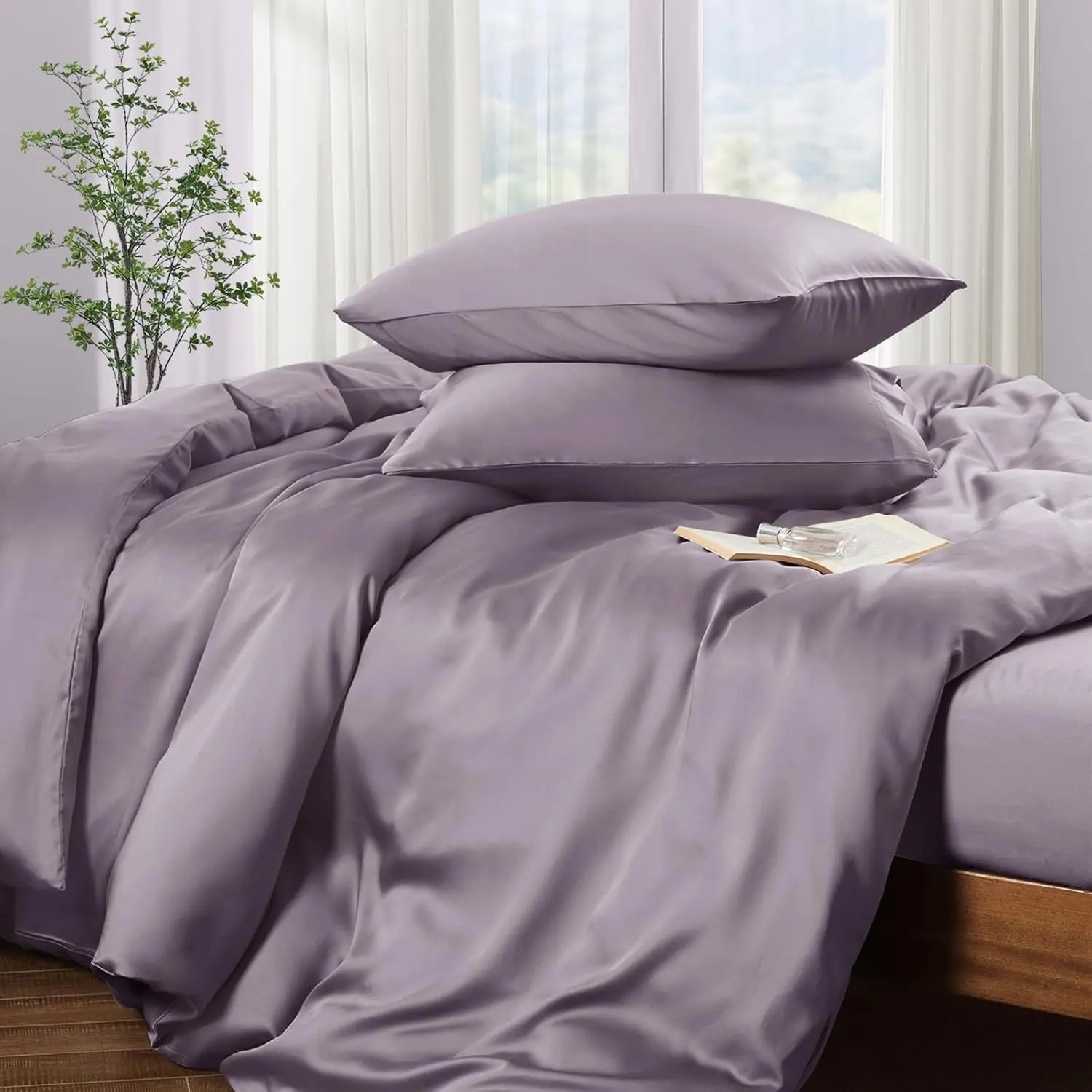 Tencel Lyocell Duvet Cover  Size 3 count - Lavender Silky Cooling Duvet Cover Set for Hot Sleeper -  Eucalyptus Lyocell Fiber - Breathable & Ultra-Soft Bedding Set - 90" x 90"