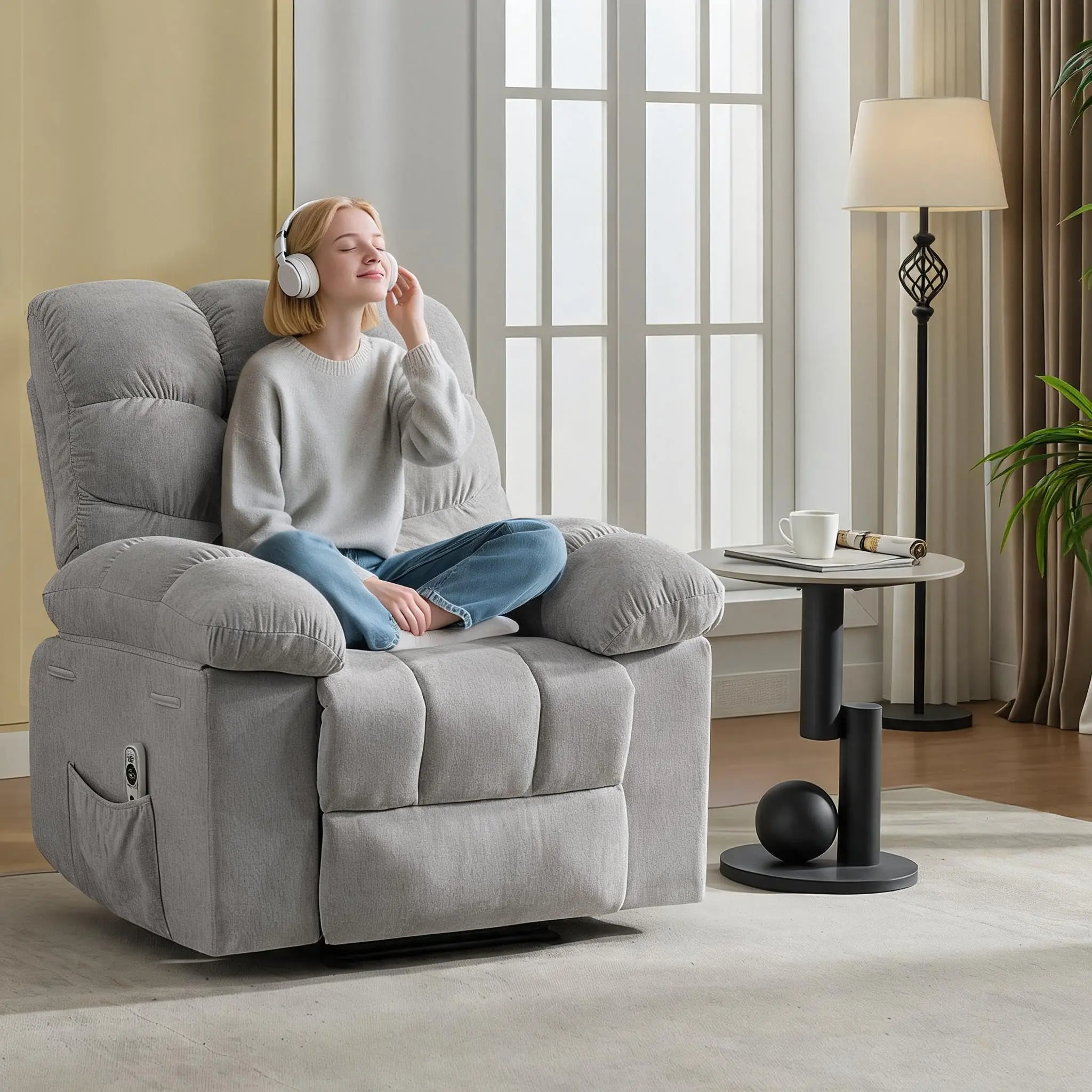 Upholstered Fabric Reclining Swivel Rocking Chair - Q235 Steel Frame, 300 lbs Capacity Nursery Glider for Living Room, Small Spaces