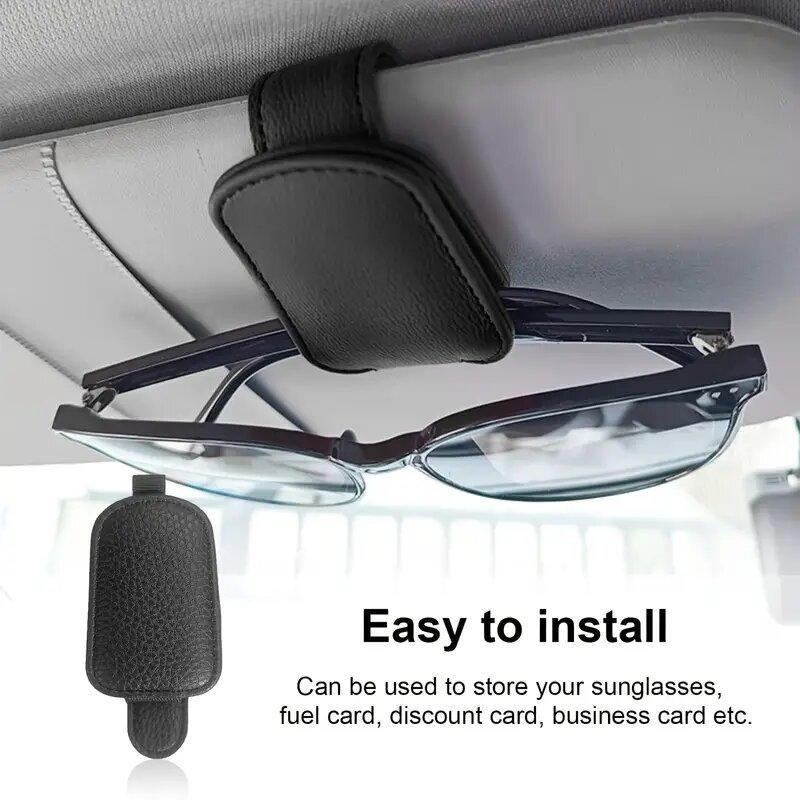 Car Sun Visor Sunglasses Holder, 1 Count Magnetic PU Leather Sunglasses Holder & Bill Card Holder, Car Organizer, Car Storage Organizers, Universal Car Interior Accessories