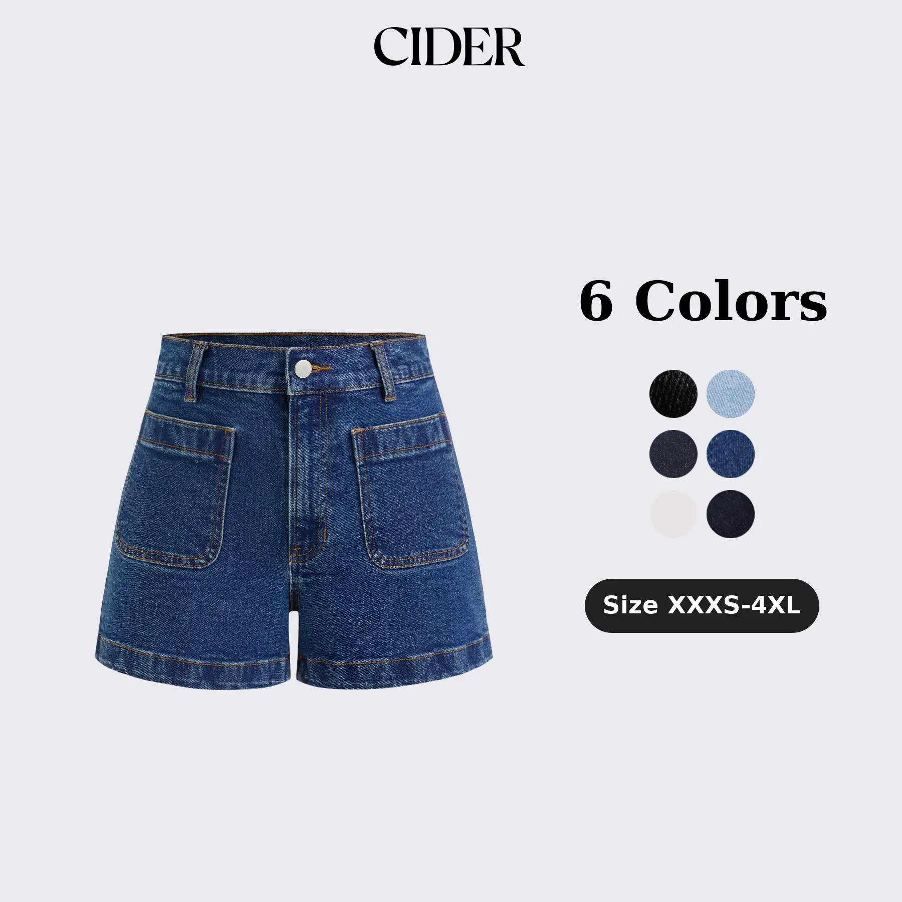 Cider Vintage Summer Denim Shorts for Casual Daily, Elegant High Waisted Short Jeans, Ladies Sailor Patch Pocket Bottoms, Vacation Outfits, Lady Pant SohoChic