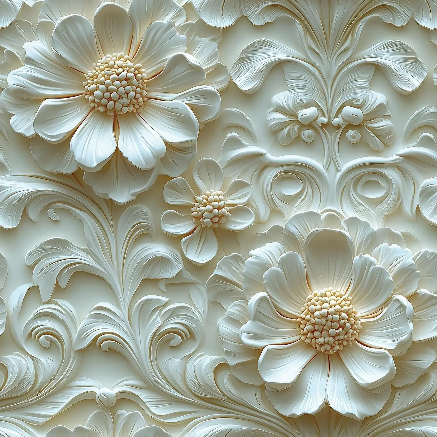 Luxury  and White Floral  Wallpaper Peel and Stick Accent Wall Cover Self Adhesive Ceiling Wallpaper Beige Cream  Floral Contact Paper Decorative Wall Panels for Bathroom 17.5x78.8