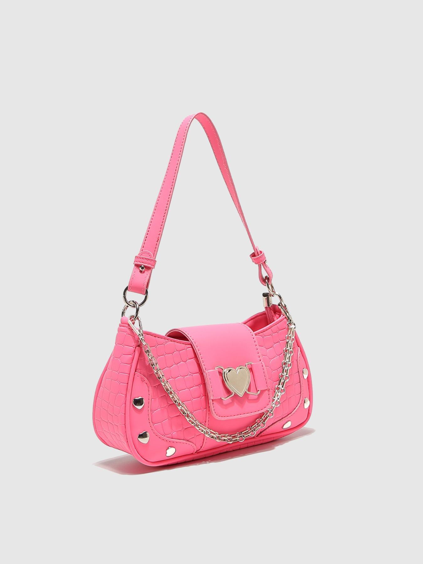 Women's Fashion Chain Decor Shoulder Bag, Heart Decorated Crocodile Textured Pu Leather Bag for Daily Used, Trendy All-match Underarm Bag, Cute Y2k Punk Style Hobo Dumpling Bag, Casual Zipper Purse, Chic Chain Crossbody