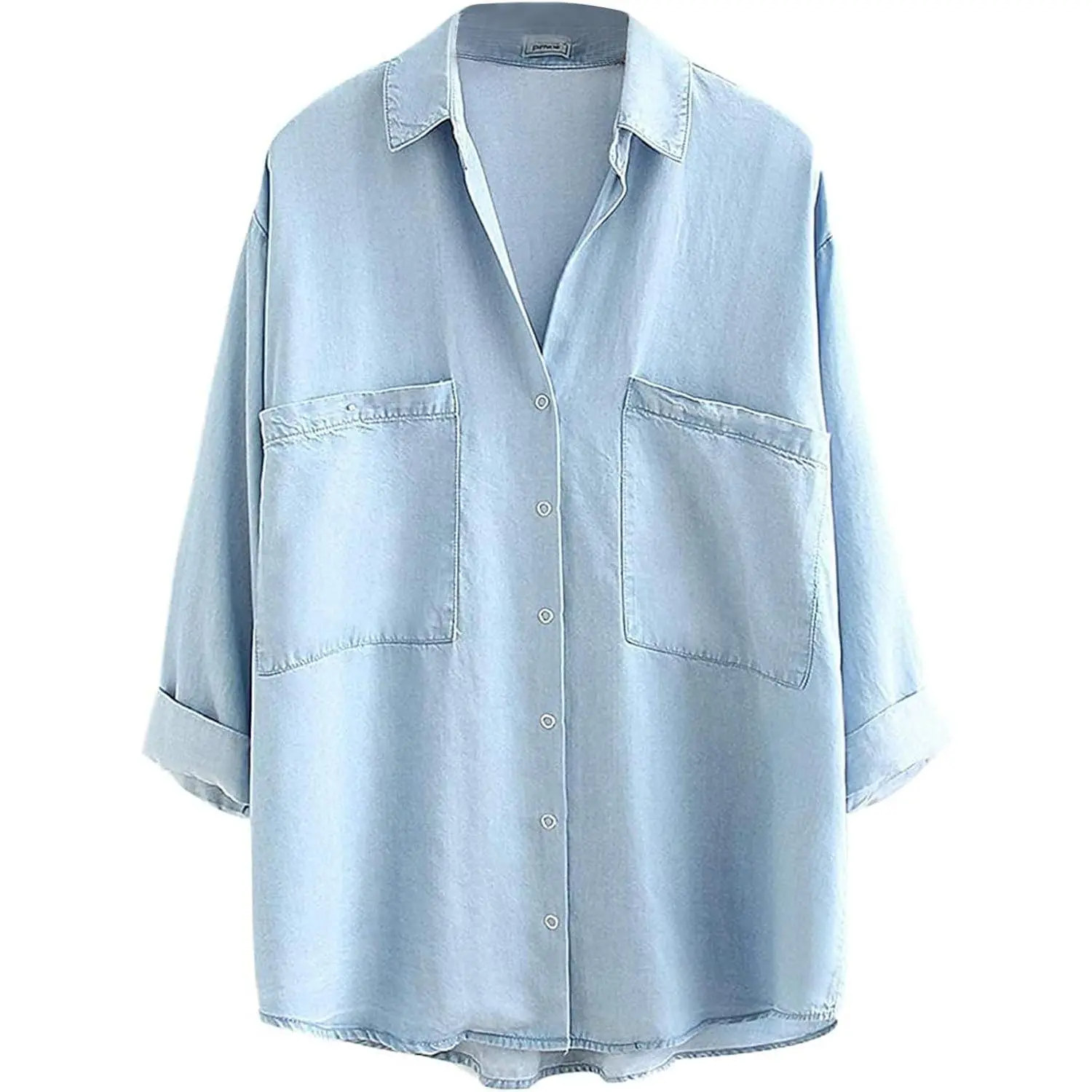 Yimoon Womens Denim Shirt Chambray Blue Button Down Jean Shirts Denim Tencel 3/4 Sleeve Tops