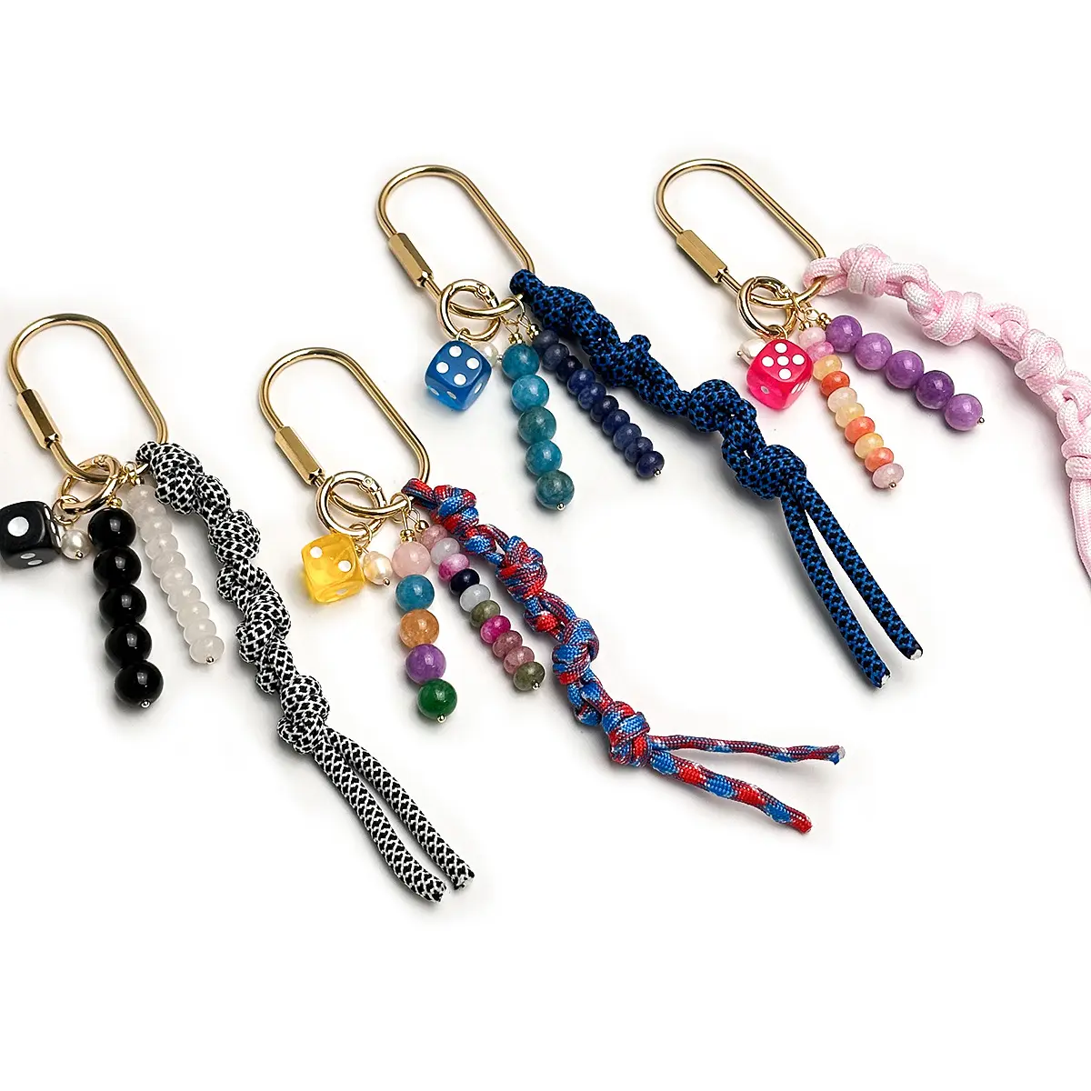 Y2K Dice Bag Charm Beaded Paracord Keychain Retro Woven Rope Pendant for Summer Backpack Accessories