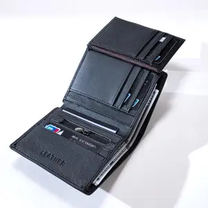Men's Genuine Leather RFID Wallet, Vintage Vertical Wallet with Coin Pocket & Card Holder