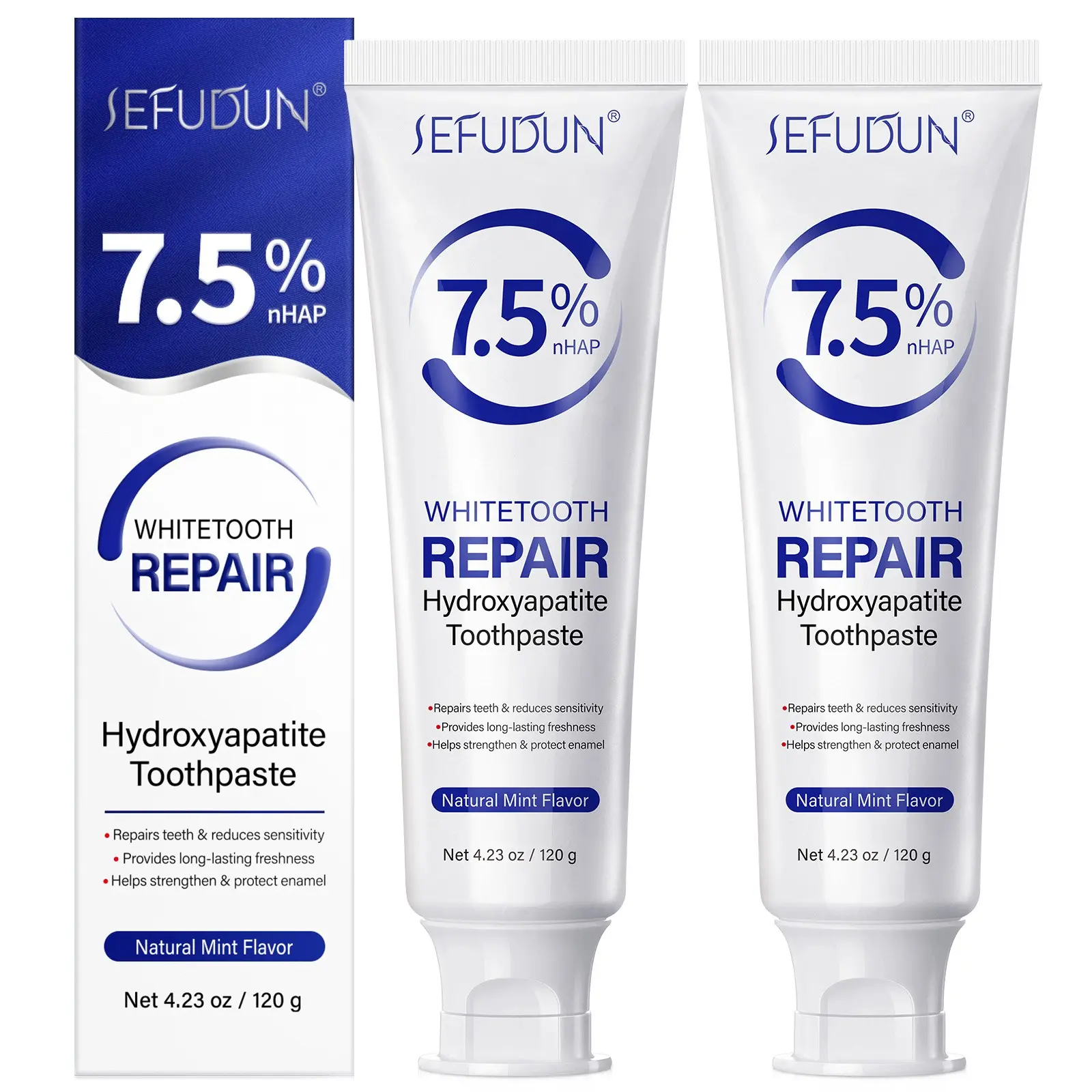 SEFUDUN 7.5% Hydroxyapatite Toothpaste, 120 grams; fluoride-free mint-flavored toothpaste; formulated for daily oral care; freshens breath; gently cleans; suitable for daily use; Toothpaste Without Fluoride