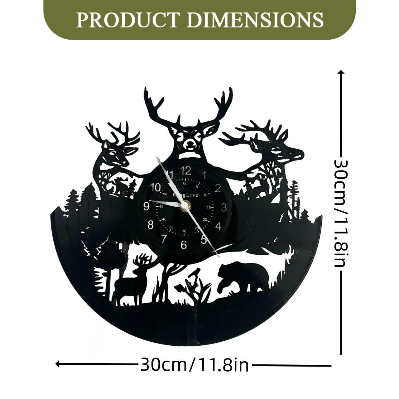 Vintage Forest Deer Vinyl Wall Clock, Christmas & Easter Themed Seven-Color LED Display, Creative Decorative Clock, Home & Office Decor, Unique Bar Decoration