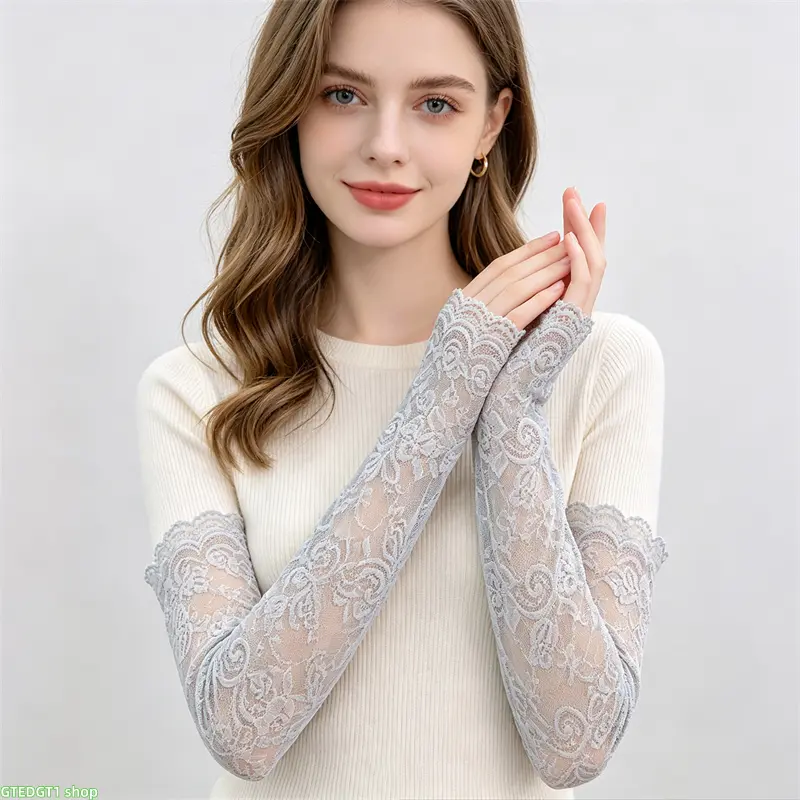 Long, Open-Finger Gloves with Cut-Out Patterns (1 Pair) — Elegant, stylish, and breathable polyamide lace gloves; perfect for wedding parties and bridal ensembles to create a sophisticated lace look.