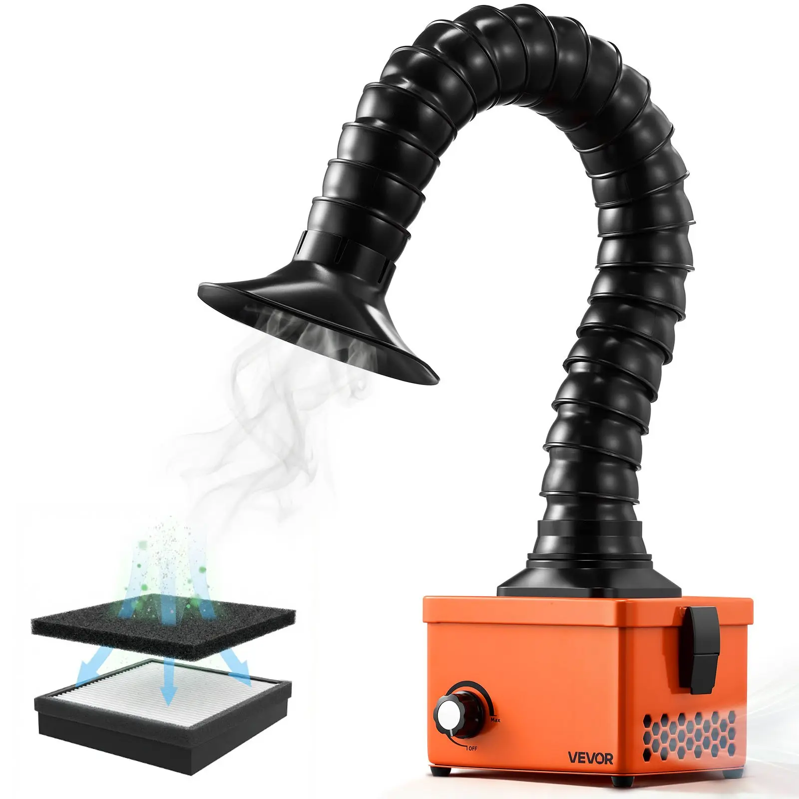 VEVOR Solder Fume Extractor, 40W Brushless Soldering Smoke Absorber with 2-Stage Filters & Adjustable Airflow, 80 m³/h Strong Suction Compact Desktop Smoke Extractor for Soldering DIY Welding