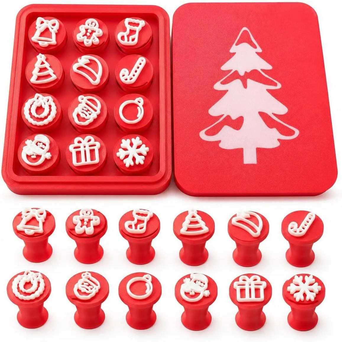 12‑In‑1 Christmas Cookie Stamp Mold,Multi‑Pattern Batch Cookie Press,DIY Festive Cookies for Home Baking Xmas Party Holiday Gift Making