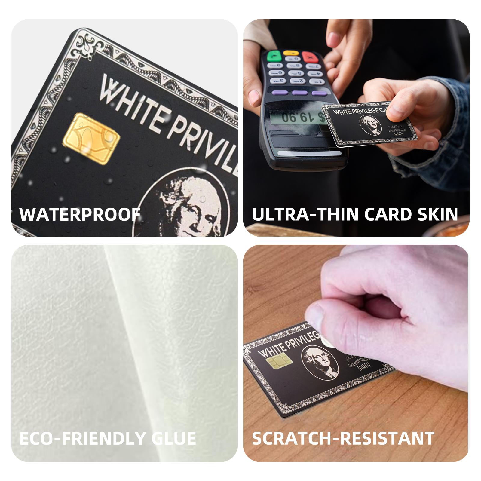 White Privilege Card Design Credit Card Ultra Thin Skin Vinyl Sticker, 4 Counts/set Ultra-thin Skin Vinyl No Residue Sticker, Waterproof & Scratch Resistant Card Sticker
