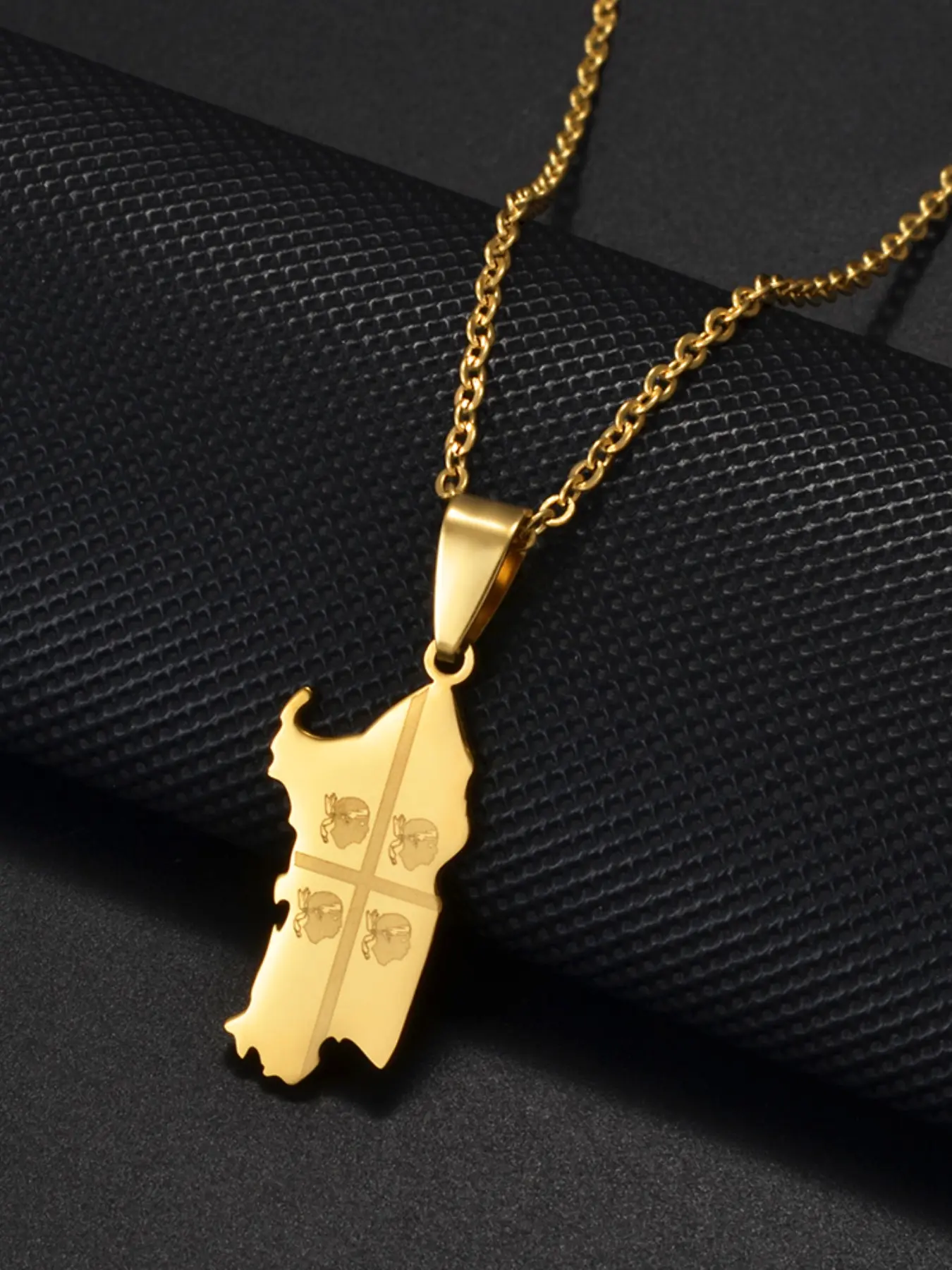 1Piece Italy Sardinia Island Map Flag Pendant Necklaces For Women Stainless Steel Jewelry