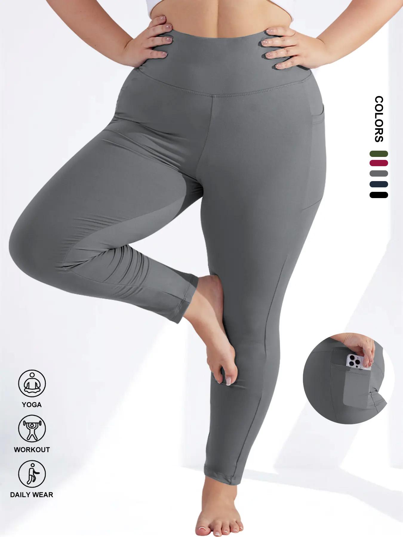 【Plus Size】 Solid High Waist Pocket, Casual Comfy Stretchy Skinny Pants for Daily Wear, Women's Bottoms for All Seasons, V Cut Legging