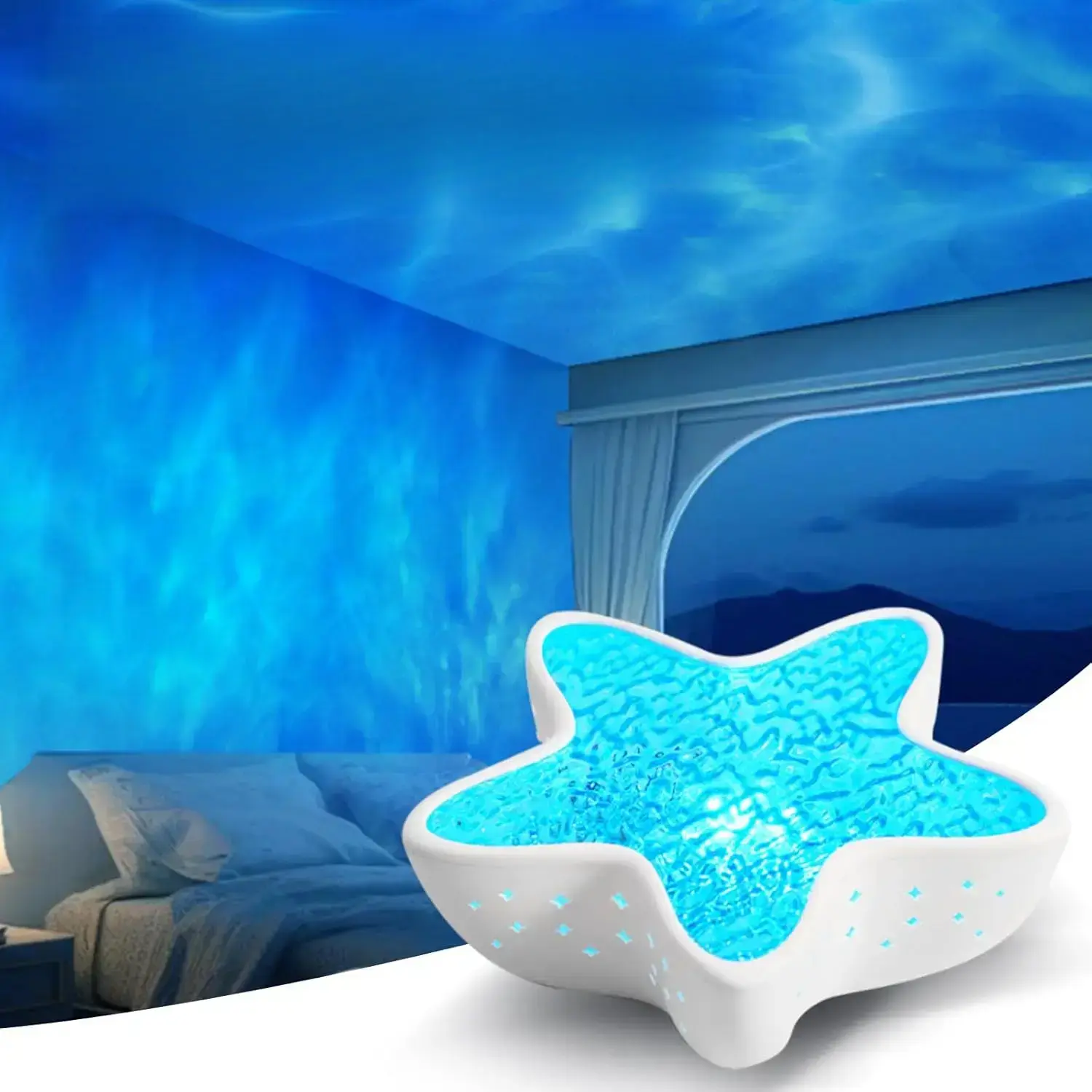 Starfish 7-Color Ocean Wave Projector Lamp, Planetarium Star and Space Projector, Starry Projector, Cute Room Decor and Romantic Gift for Family and Friends