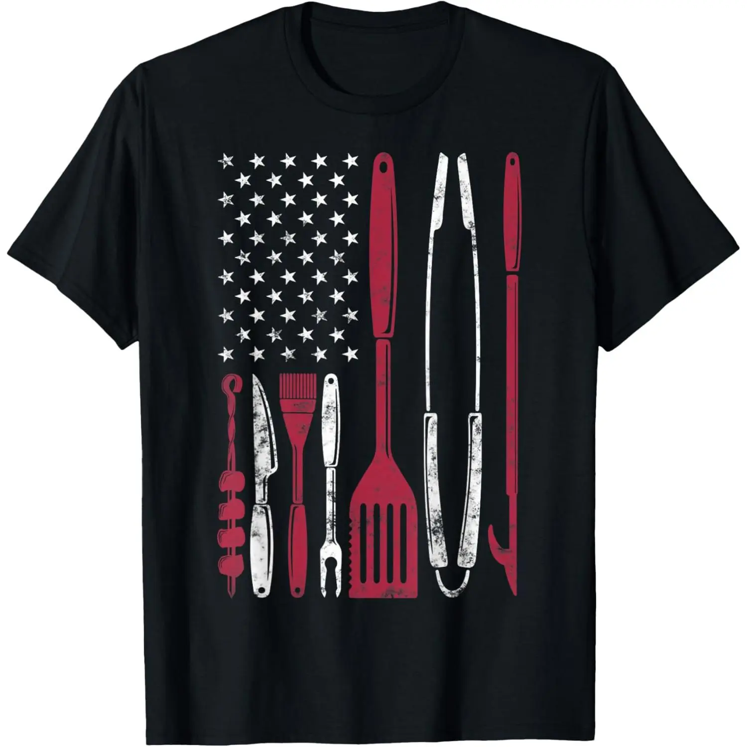 Men's Retro Distressed BBQ Pitmaster Graphic T-Shirt - Funny Grilling Quote American Flag Cotton Tee, Athletic All-Seasons Barbecue Cooking Shirt, Unique Gift for Grill Masters (Pairs with BBQ Tools)