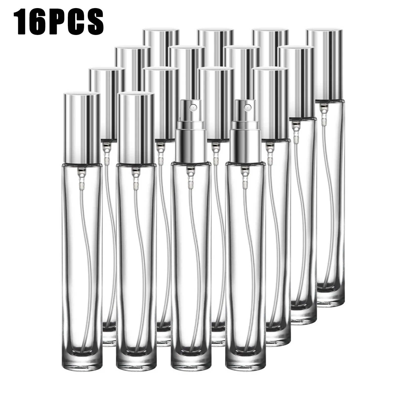 16-Pack 10ML Empty Perfume Bottles, Refillable Round Glass Spray Dispenser, Travel Fragrance Bottle, Includes Pump and Funnel